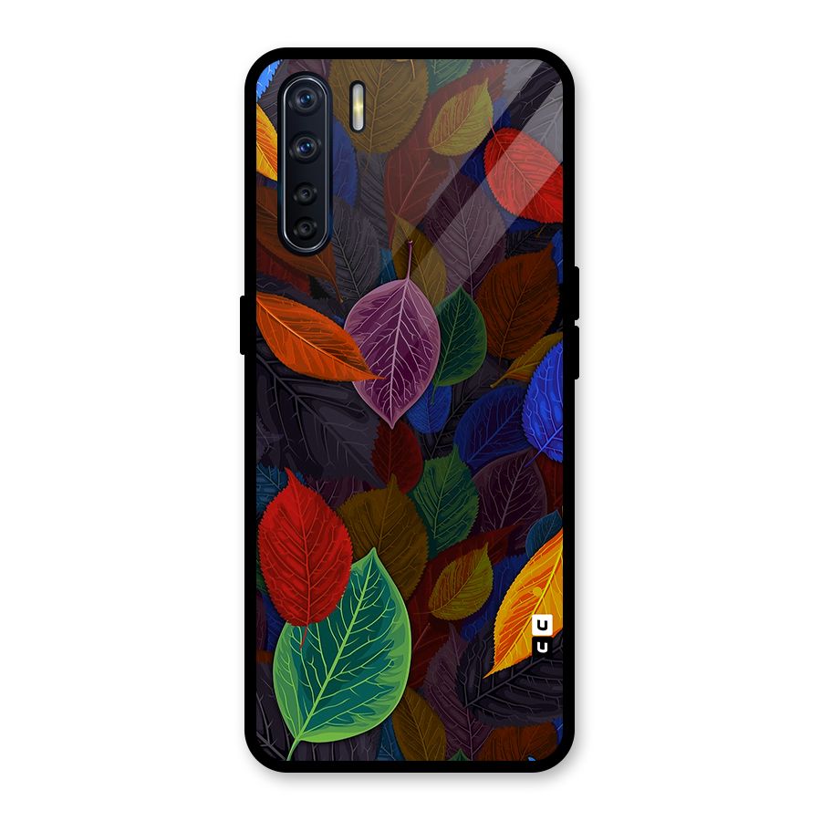 Colorful Leaves Pattern Glass Back Case for Oppo F15