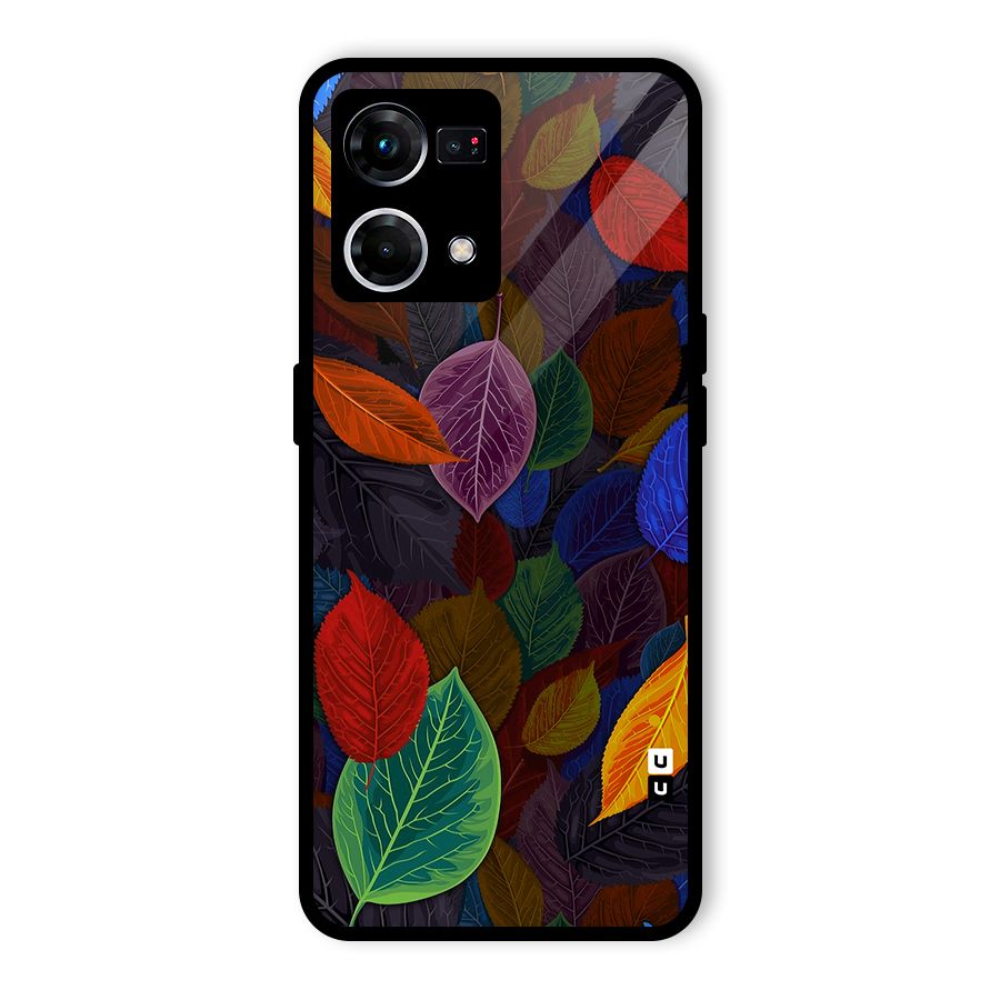 Colorful Leaves Pattern Glass Back Case for Oppo F21 Pro 5G