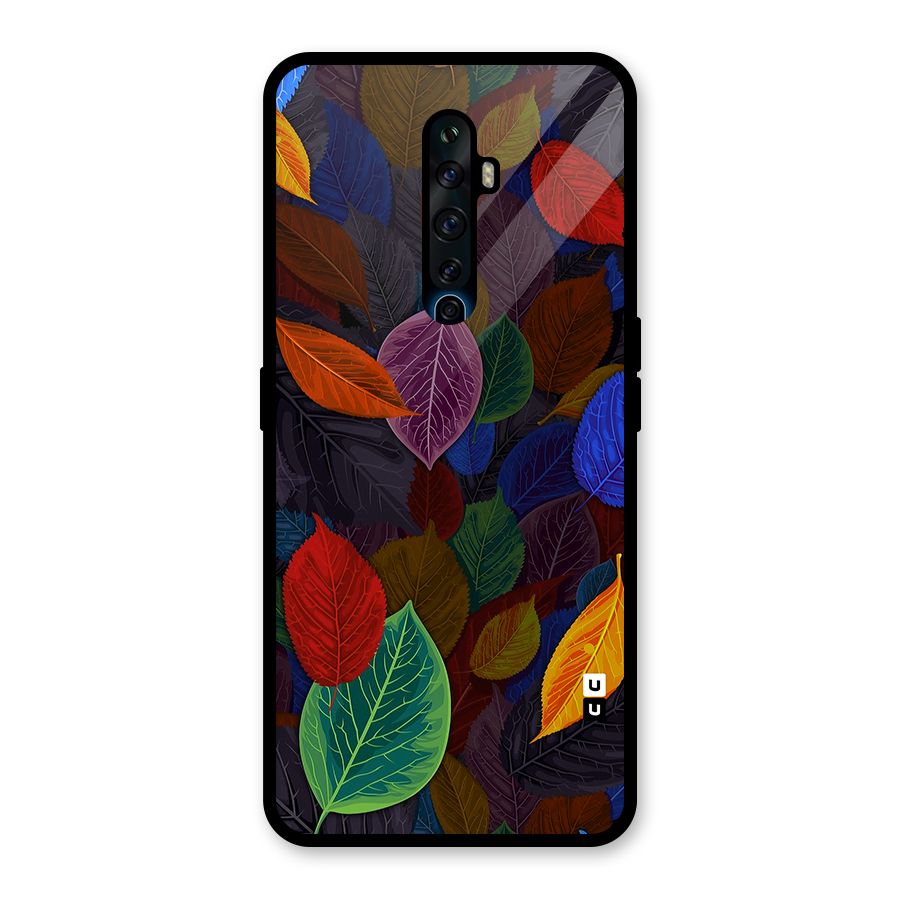 Colorful Leaves Pattern Glass Back Case for Oppo Reno2 Z