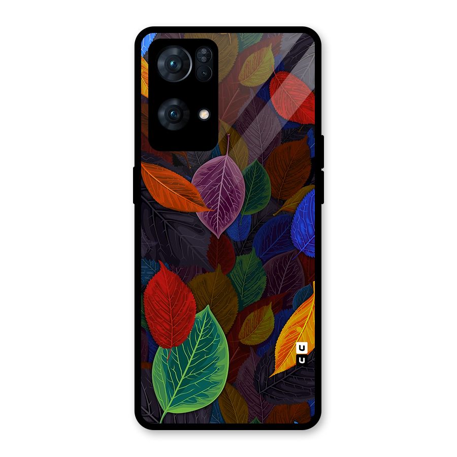 Colorful Leaves Pattern Glass Back Case for Oppo Reno7 Pro 5G