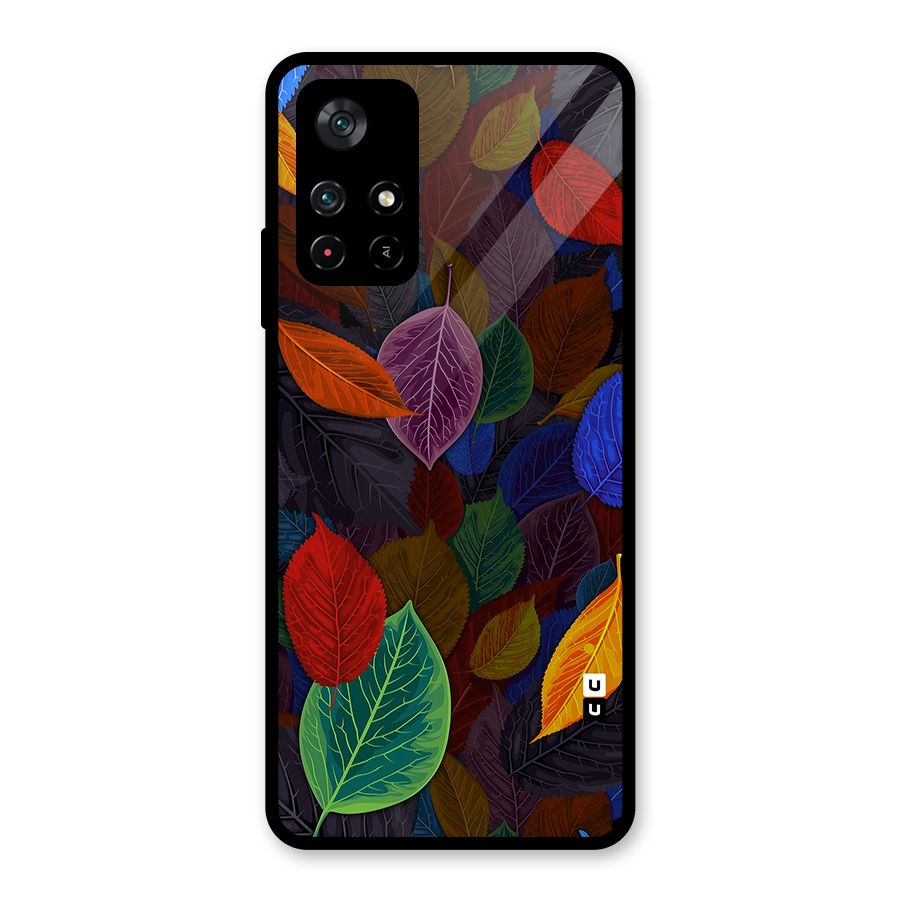 Colorful Leaves Pattern Glass Back Case for Poco M4 Pro 5G