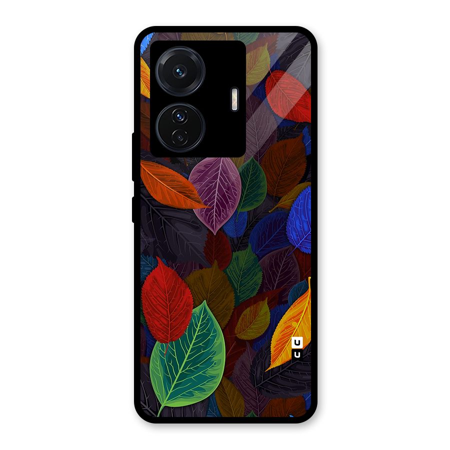Colorful Leaves Pattern Glass Back Case for Vivo T1 Pro
