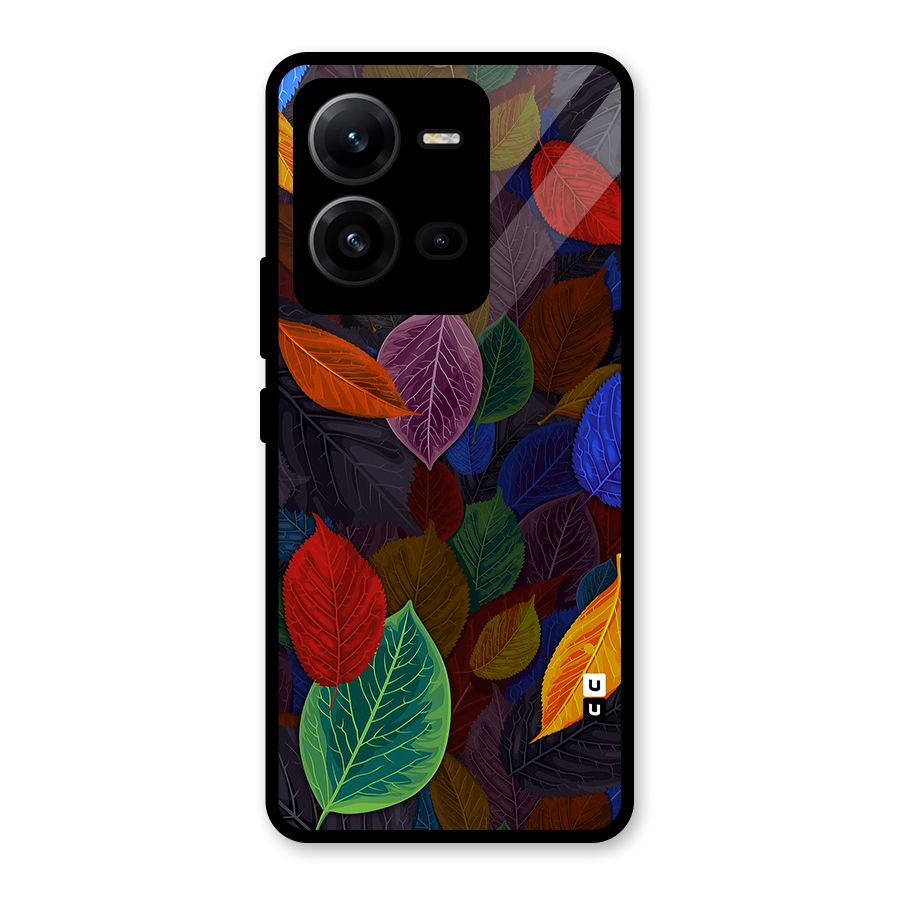 Colorful Leaves Pattern Glass Back Case for Vivo V25