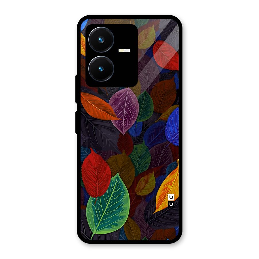 Colorful Leaves Pattern Glass Back Case for Vivo Y22