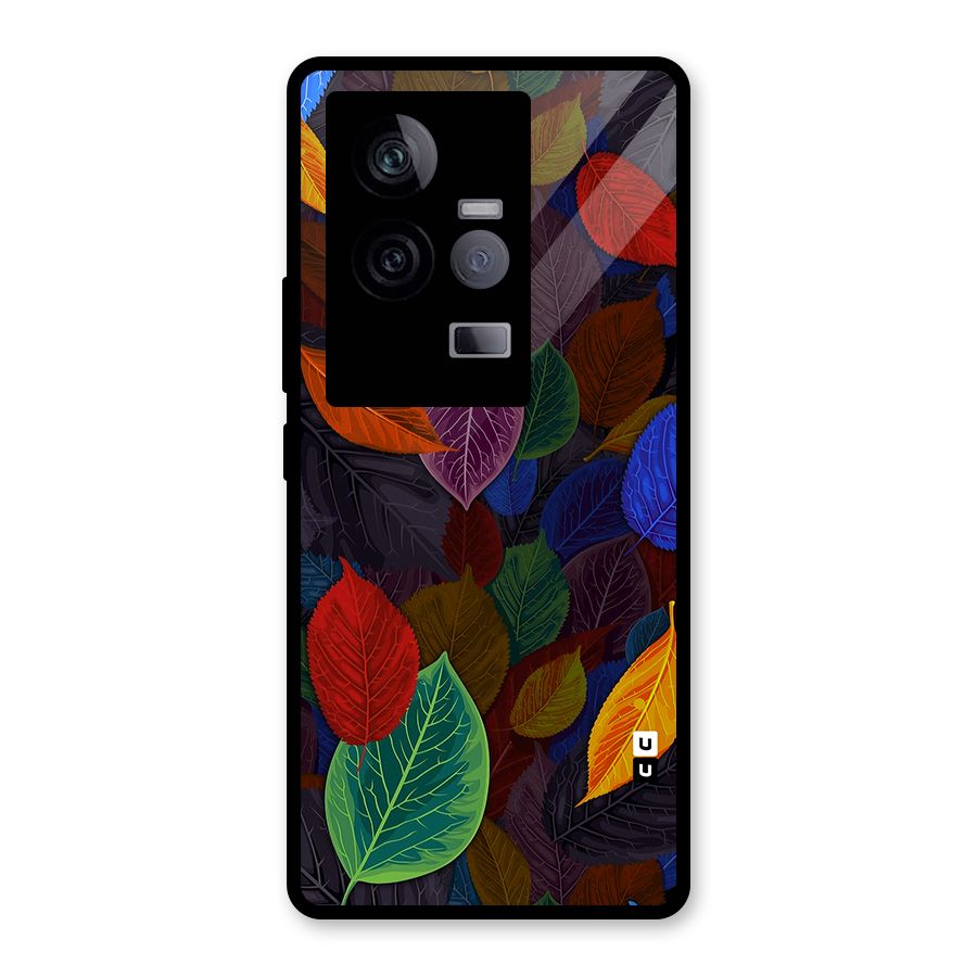 Colorful Leaves Pattern Glass Back Case for Vivo iQOO 11 5G