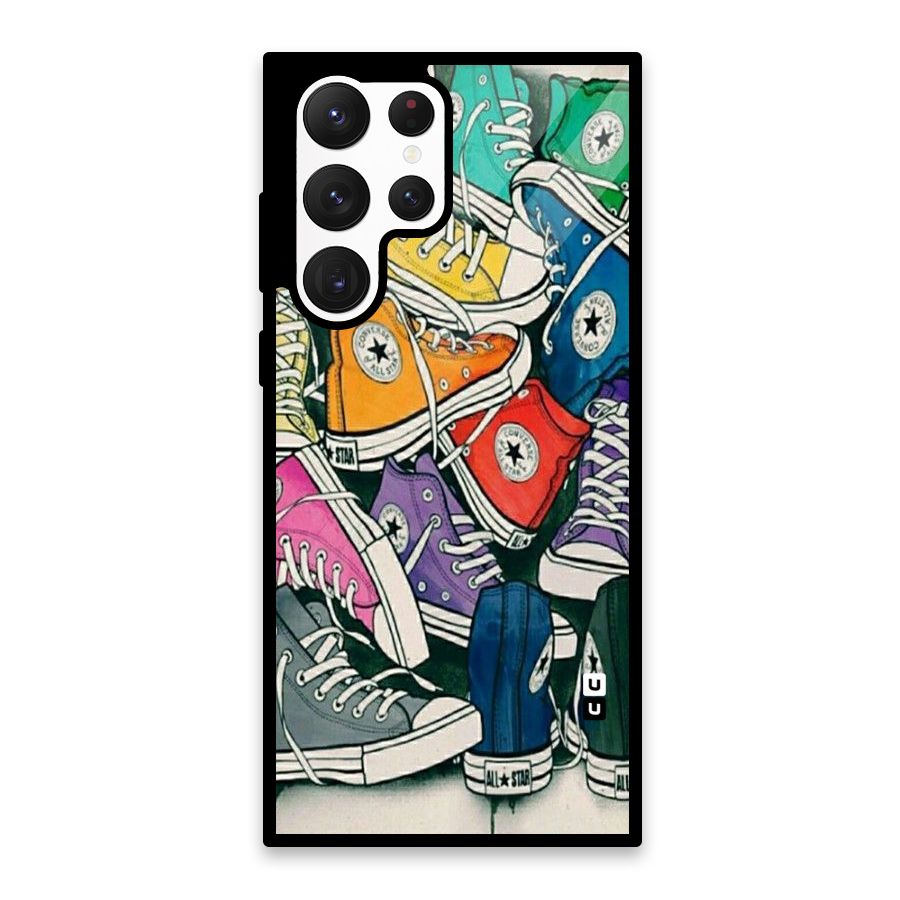 Colorful Shoes Glass Back Case for Galaxy S22 Ultra 5G
