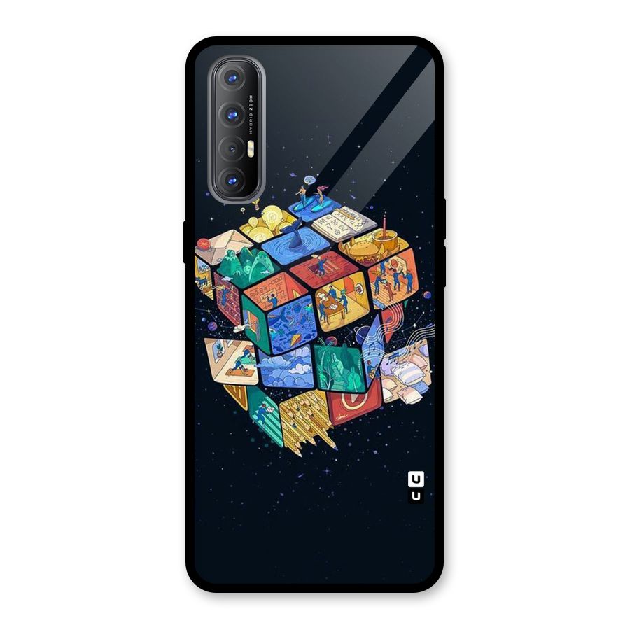 Coloured Rubic Glass Back Case for Oppo Reno3 Pro