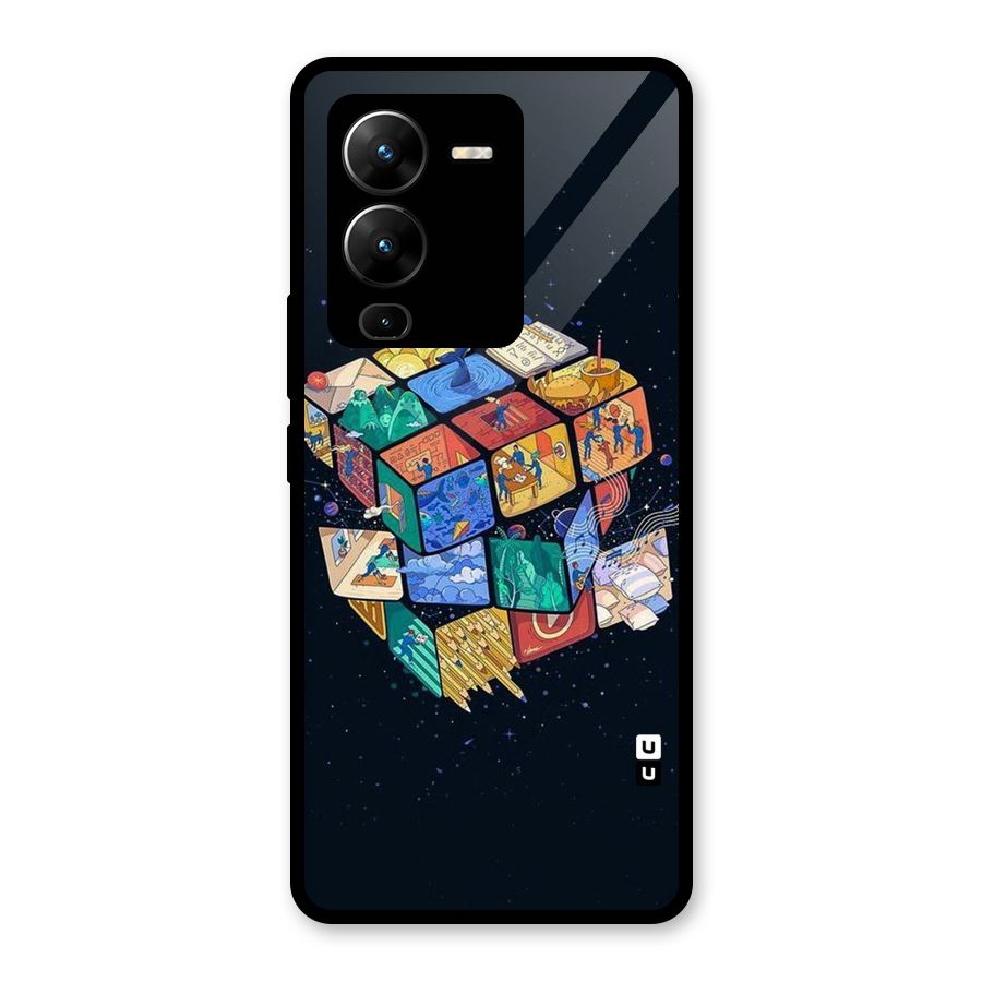 Coloured Rubic Glass Back Case for Vivo V25 Pro
