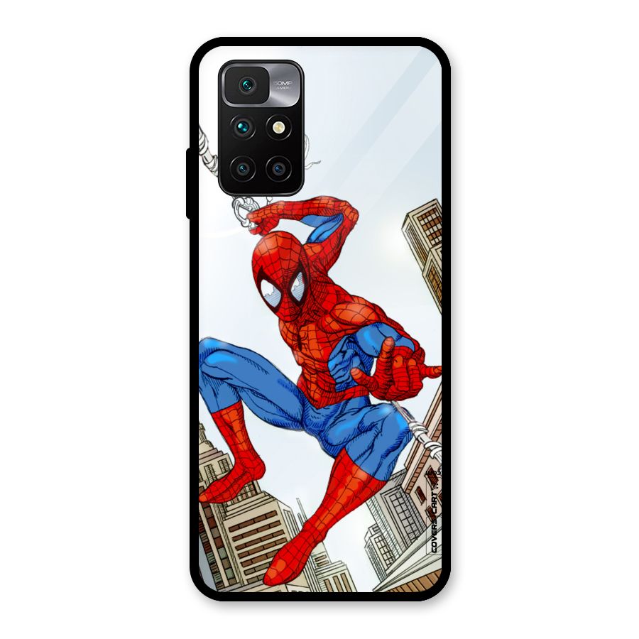 Comic Spider Man Glass Back Case for Redmi 10 Prime