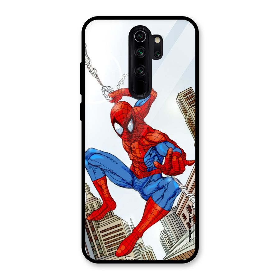 Comic Spider Man Glass Back Case for Redmi Note 8 Pro