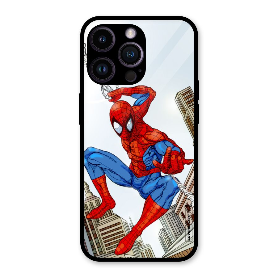 Comic Spider Man Glass Back Case for iPhone 14 Pro Max
