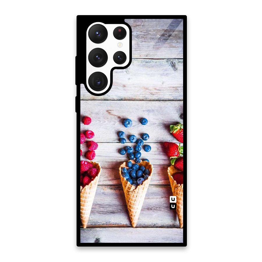 Cone Fruits Design Glass Back Case for Galaxy S22 Ultra 5G