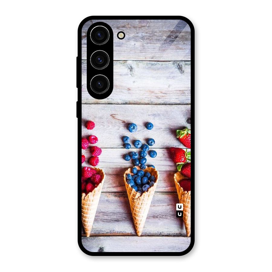 Cone Fruits Design Glass Back Case for Galaxy S23 Plus