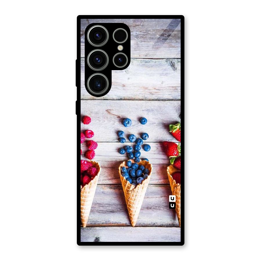 Cone Fruits Design Glass Back Case for Galaxy S23 Ultra