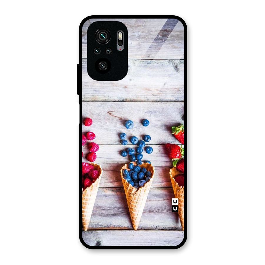 Cone Fruits Design Glass Back Case for Redmi Note 10S
