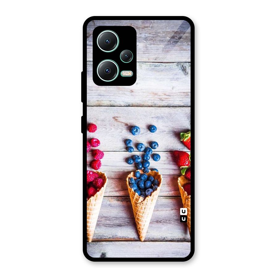 Cone Fruits Design Glass Back Case for Redmi Note 12 5G
