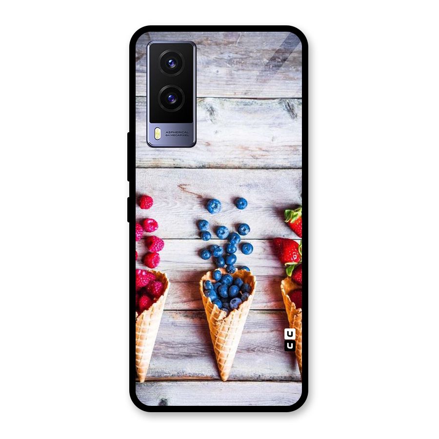 Cone Fruits Design Glass Back Case for Vivo V21e 5G