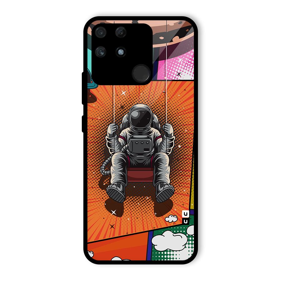 Cool Astraunaut Comic Swing Glass Back Case for Realme Narzo 50A
