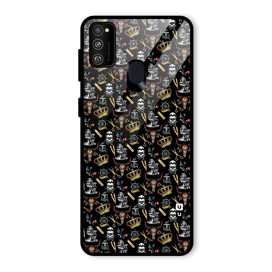 Cool Barber Pattern Glass Back Case for Galaxy M30s