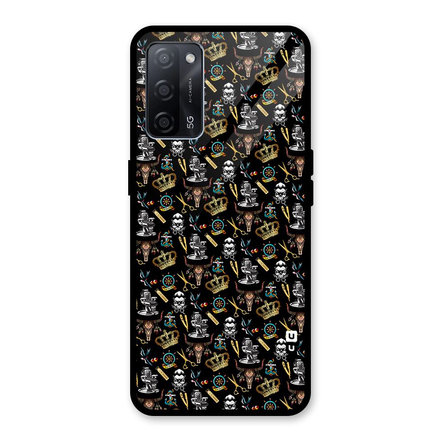 Cool Barber Pattern Glass Back Case for Oppo A53s 5G