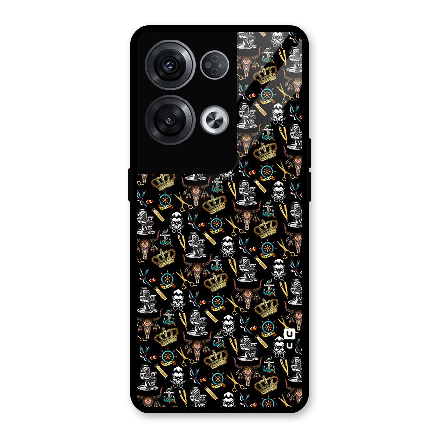 Cool Barber Pattern Glass Back Case for Oppo Reno8 Pro 5G