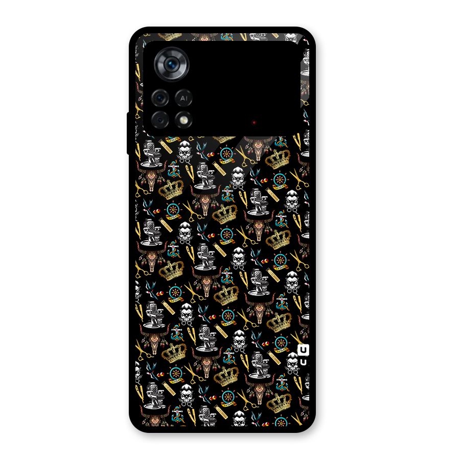 Cool Barber Pattern Glass Back Case for Poco X4 Pro 5G