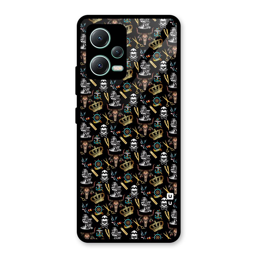 Cool Barber Pattern Glass Back Case for Redmi Note 12 5G