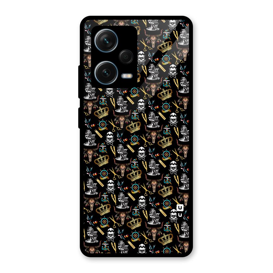 Cool Barber Pattern Glass Back Case for Redmi Note 12 Pro Plus 5G