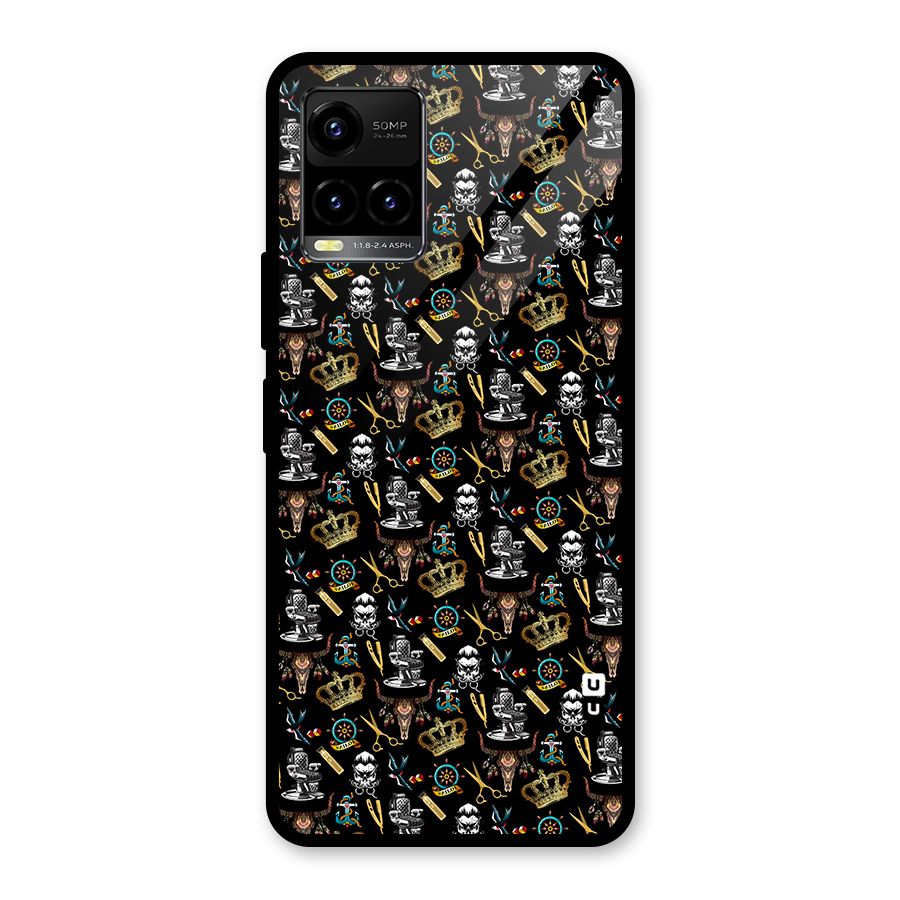 Cool Barber Pattern Glass Back Case for Vivo Y21T