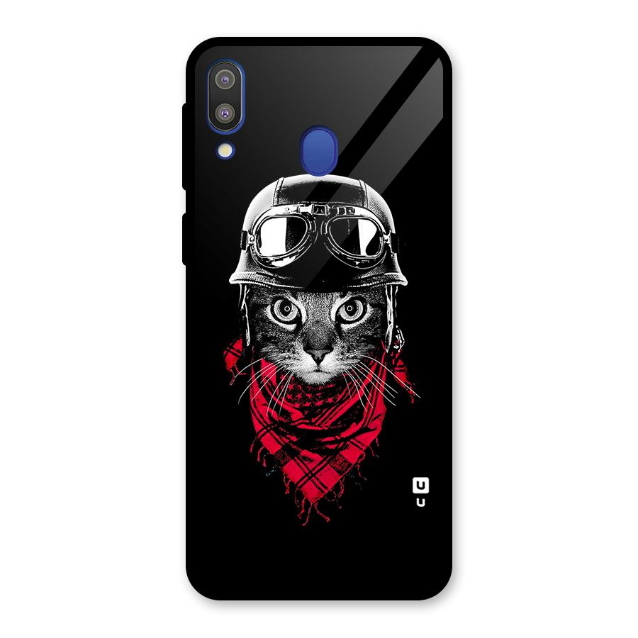 Cool Biker Cat Glass Back Case for Galaxy M20
