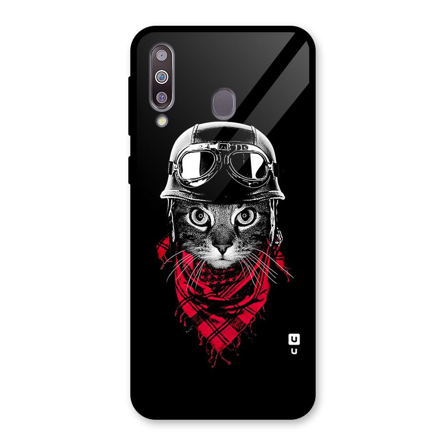 Cool Biker Cat Glass Back Case for Galaxy M30