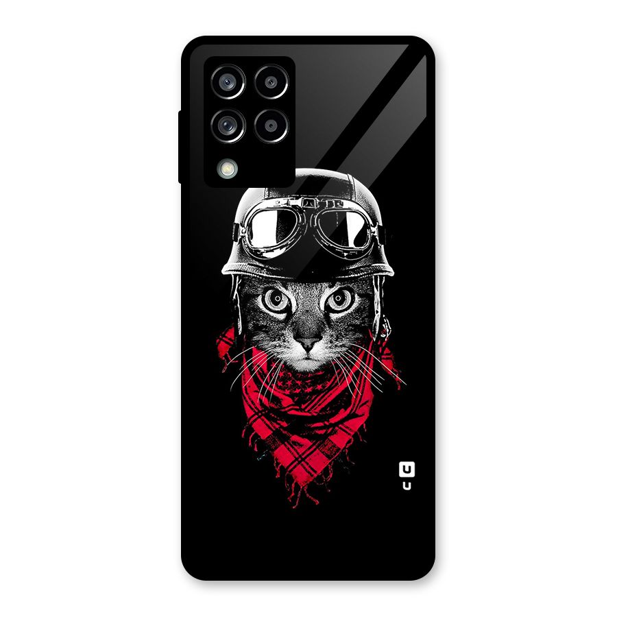 Cool Biker Cat Glass Back Case for Galaxy M53 5G