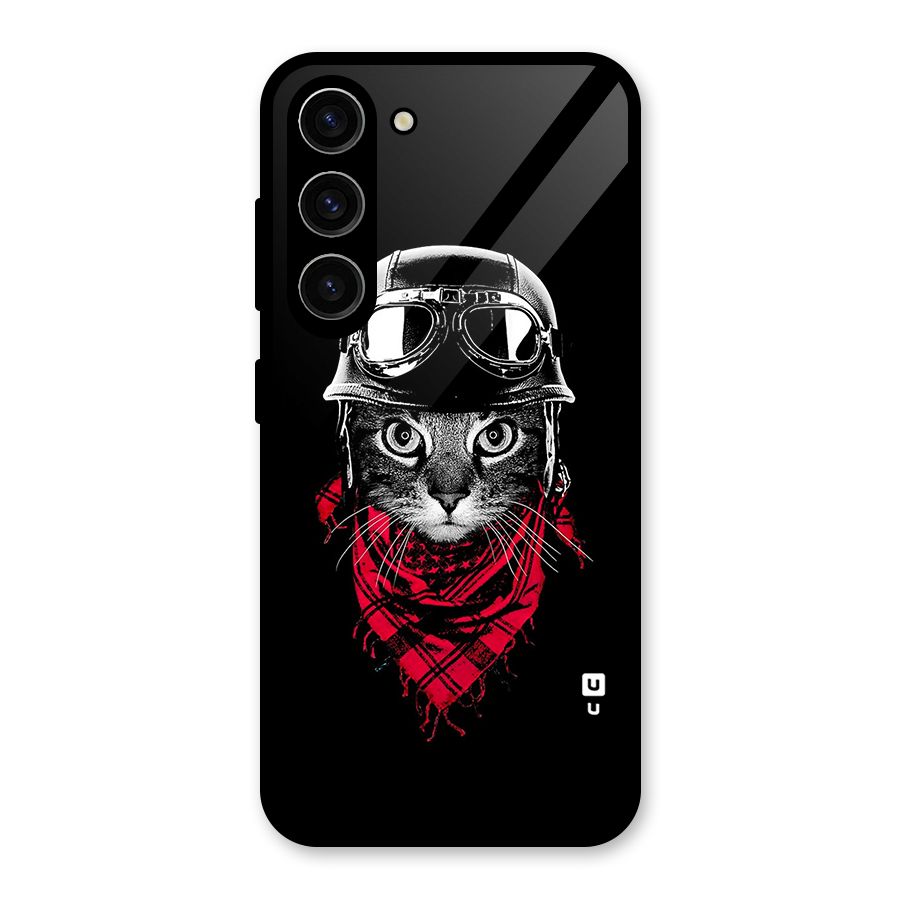 Cool Biker Cat Glass Back Case for Galaxy S23