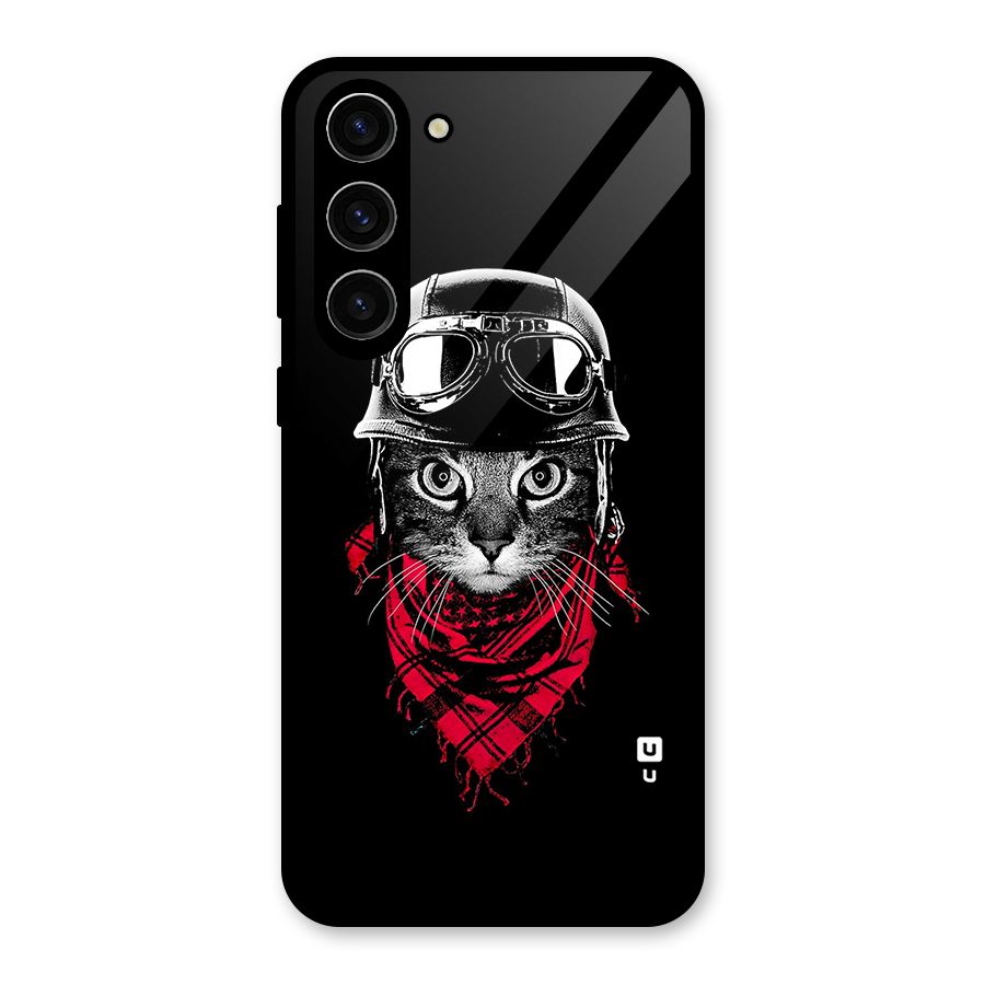 Cool Biker Cat Glass Back Case for Galaxy S23 Plus