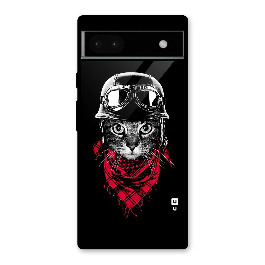 Cool Biker Cat Glass Back Case for Google Pixel 6a