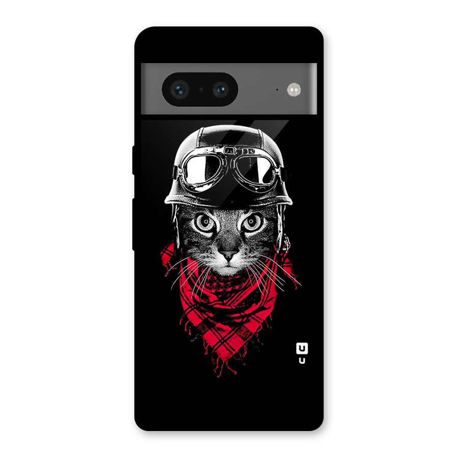 Cool Biker Cat Glass Back Case for Google Pixel 7