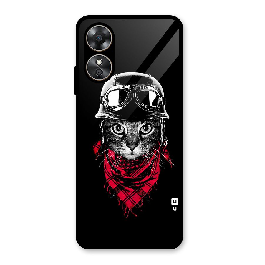 Cool Biker Cat Glass Back Case for Oppo A17