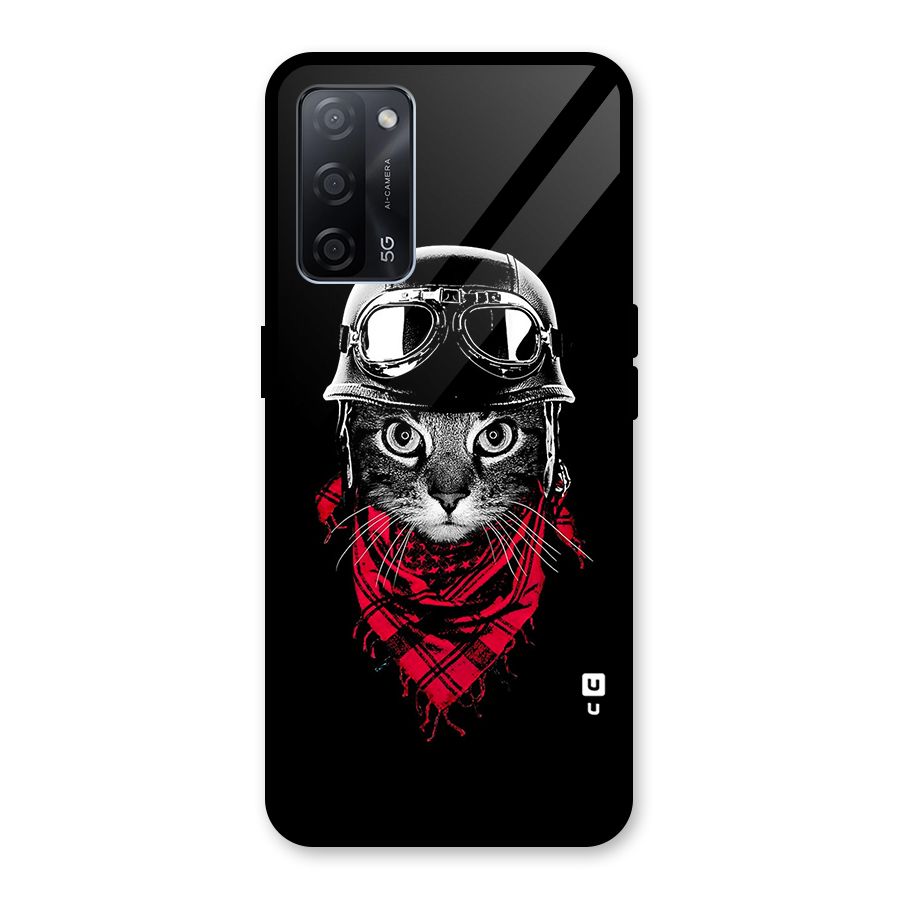 Cool Biker Cat Glass Back Case for Oppo A53s 5G