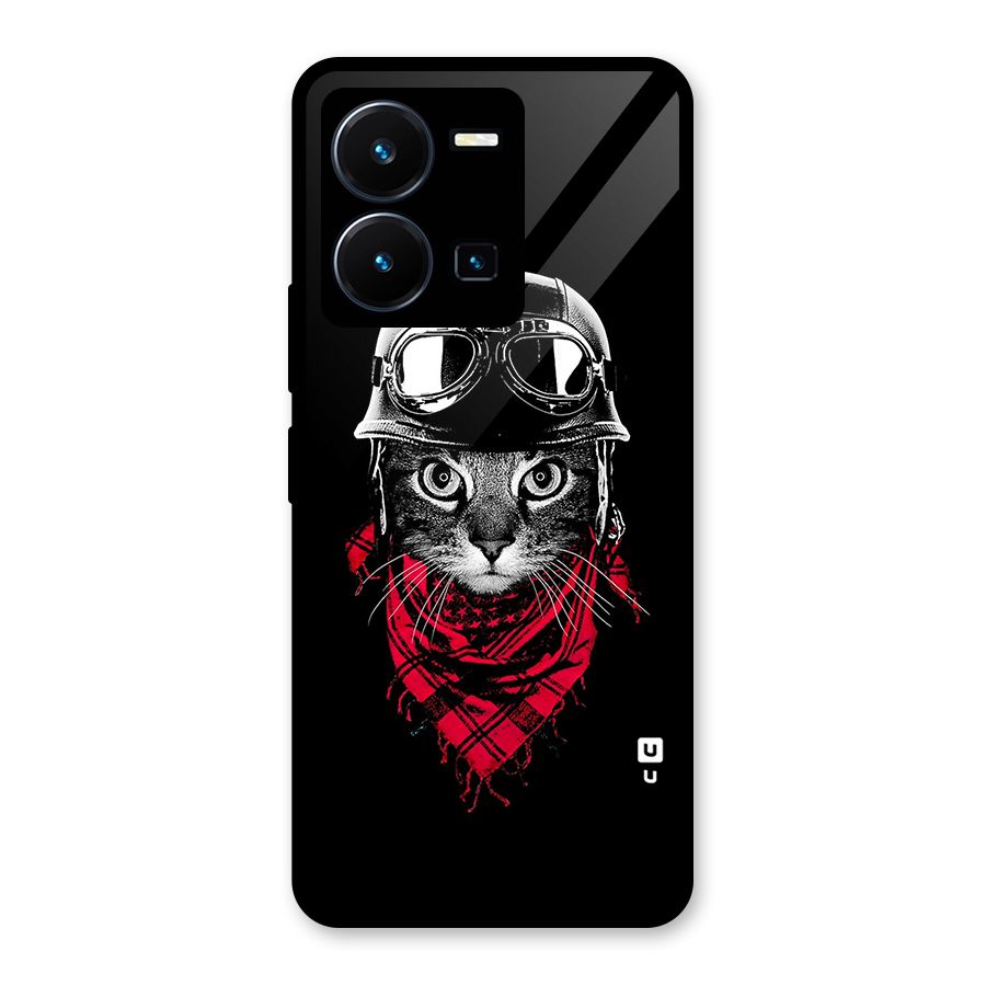 Cool Biker Cat Glass Back Case for Vivo Y35