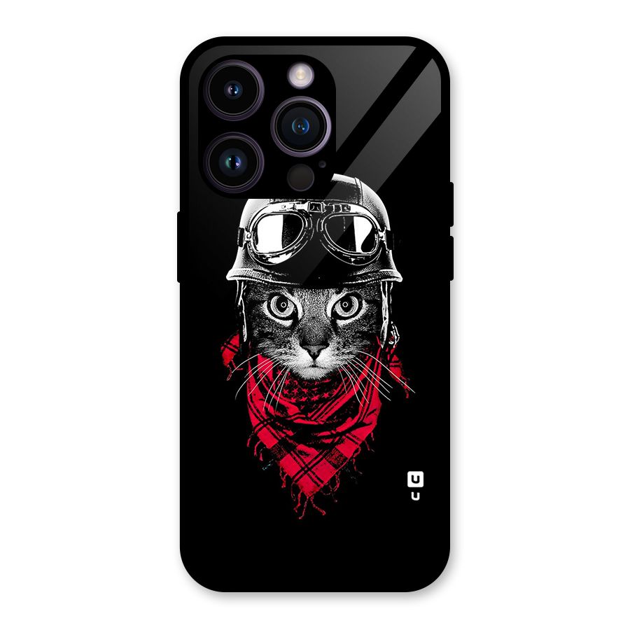 Cool Biker Cat Glass Back Case for iPhone 14 Pro