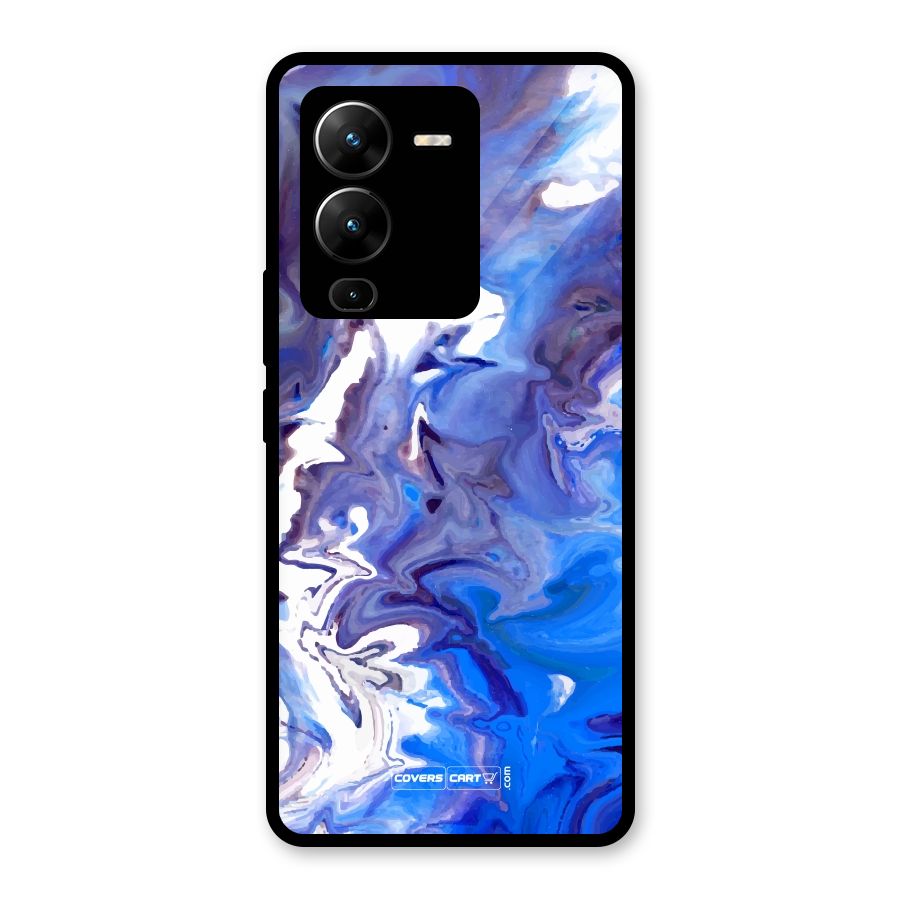 Cool Blue Marble Texture Glass Back Case for Vivo V25 Pro