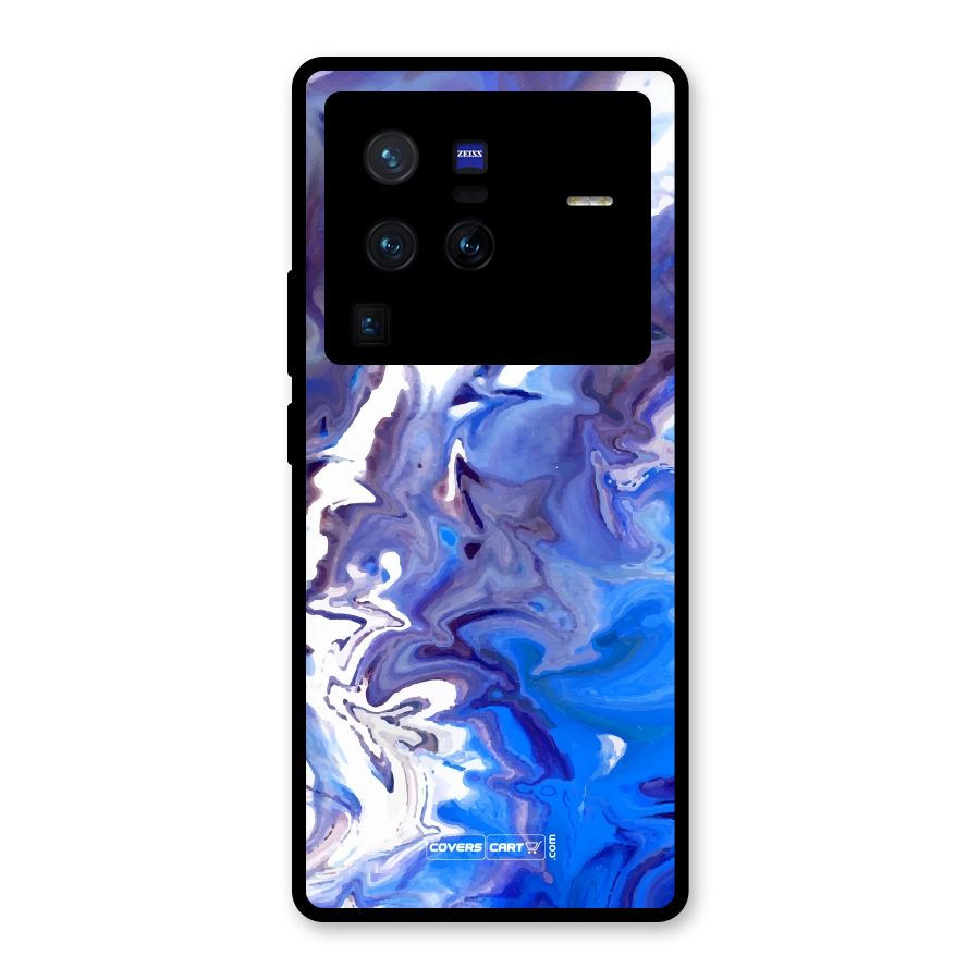 Cool Blue Marble Texture Glass Back Case for Vivo X80 Pro