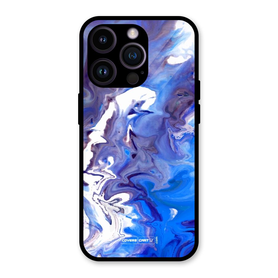 Cool Blue Marble Texture Glass Back Case for iPhone 14 Pro