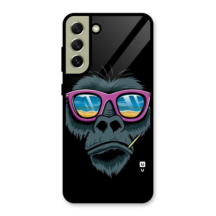 Cool Monkey Beach Sunglasses Glass Back Case for Galaxy S21 FE 5G