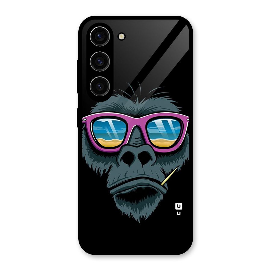 Cool Monkey Beach Sunglasses Glass Back Case for Galaxy S23