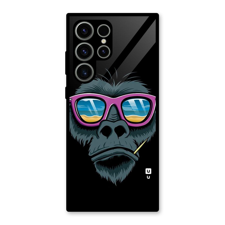 Cool Monkey Beach Sunglasses Glass Back Case for Galaxy S23 Ultra
