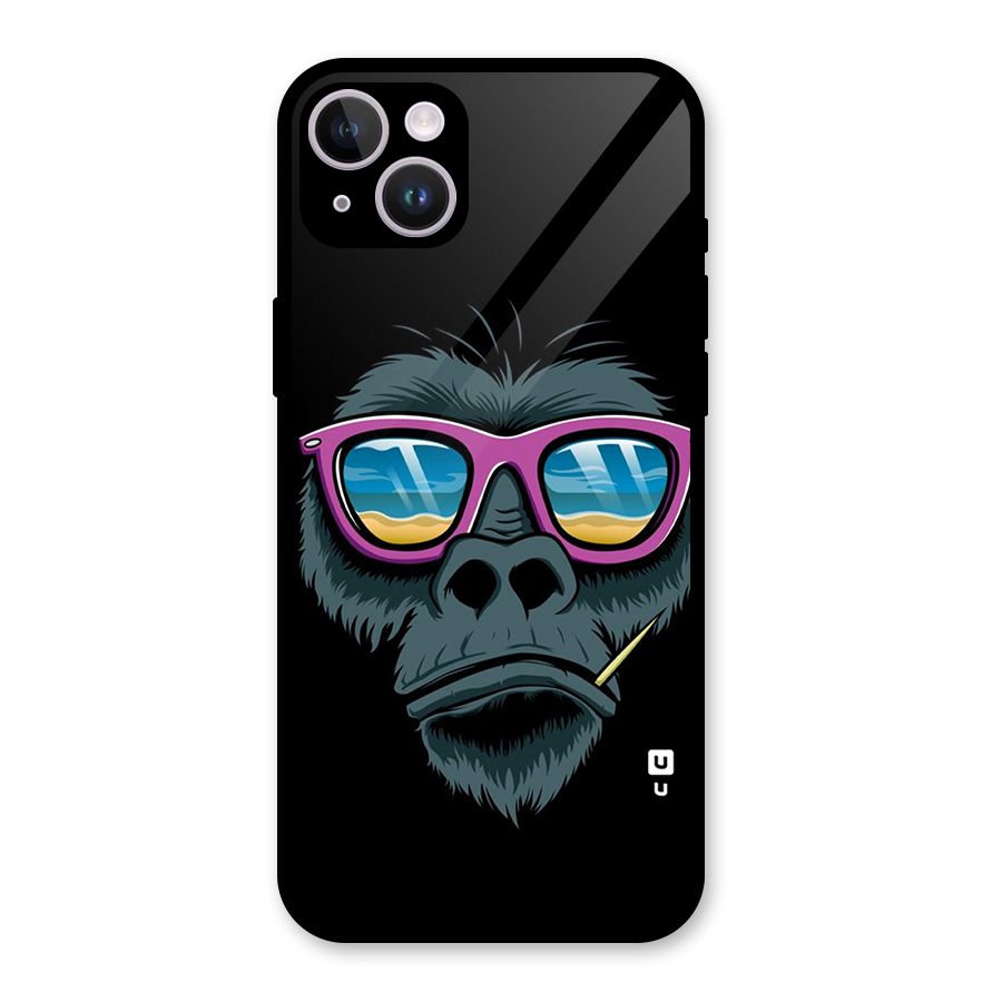 Cool Monkey Beach Sunglasses Glass Back Case for iPhone 14 Plus