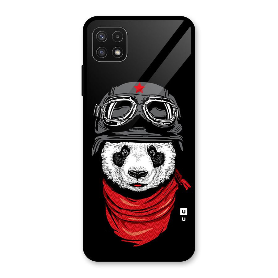 Cool Panda Soldier Art Glass Back Case for Galaxy A22 5G