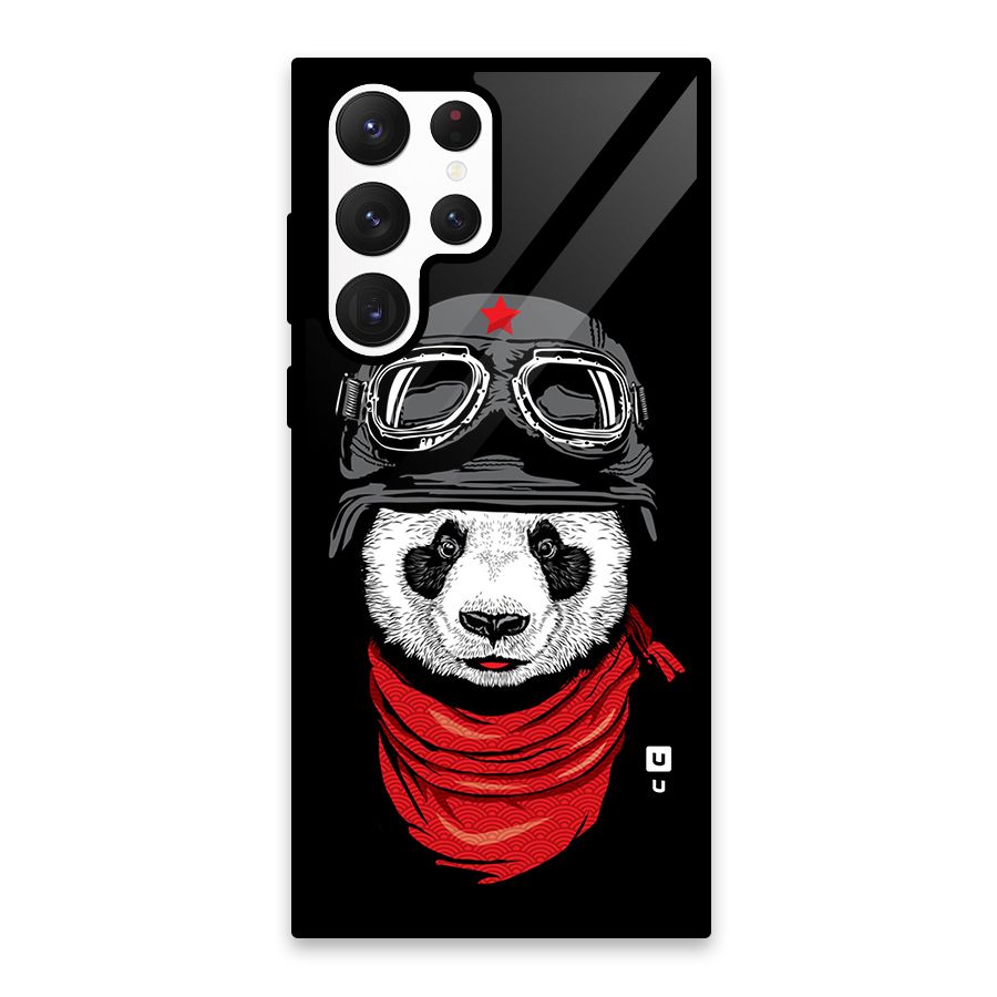 Cool Panda Soldier Art Glass Back Case for Galaxy S22 Ultra 5G