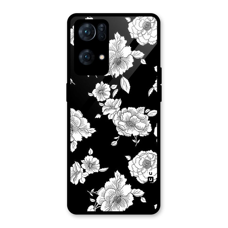 Cool Pattern Flowers Glass Back Case for Oppo Reno7 Pro 5G